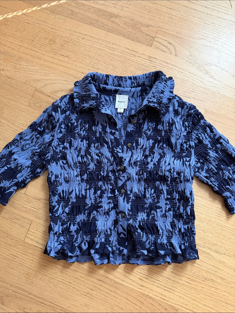 Maeve Navy and Periwinkle Blue Crinkle Button-Down Shirt